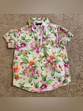 Janie & Jack size 4 Floral Button-Up Shirt - White & Pink